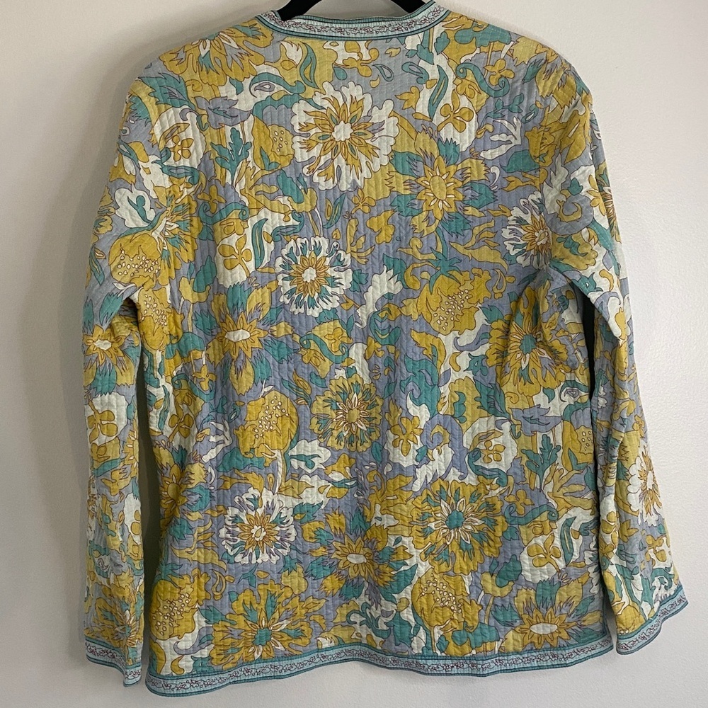 Floral Quilted Jacket Reversible Yellow Blue Cotton Made in India Medium - Picture 4 of 9